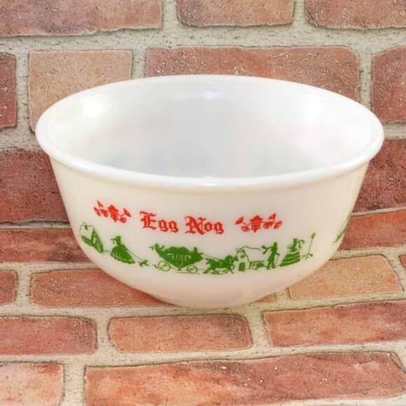 Vintage Hazel Atlas Egg Nog Bowl With 4 Matching Mugs Home Entertaining Holiday - Picture 4 of 12